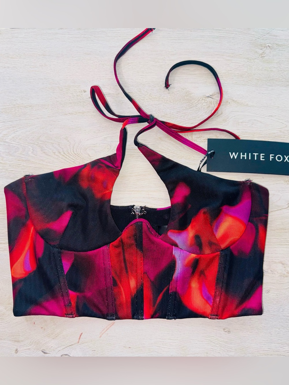 White Fox Boutique Pink & Red Halter Bustier Size Small